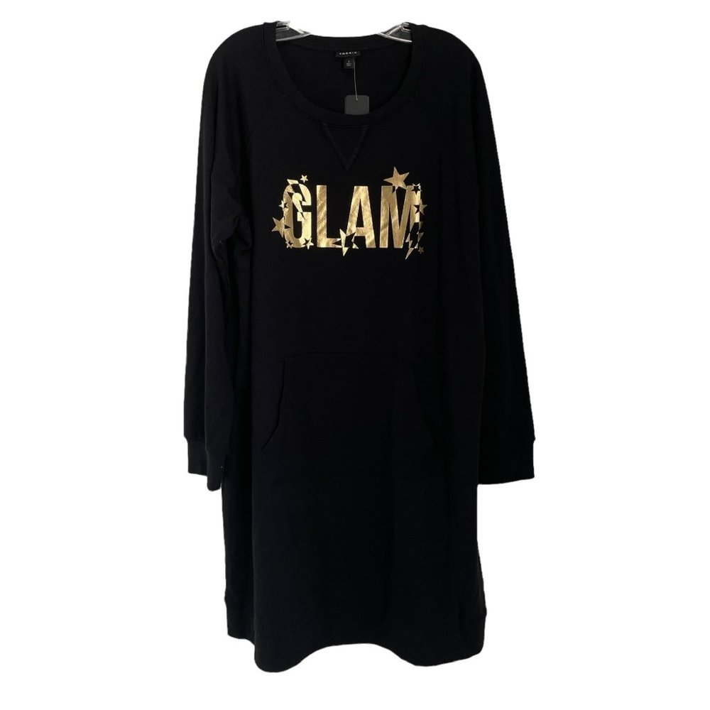Torrid Cozy Fleece Glam Black Long Sleeve Crewneck Pullover Dress 2 2X